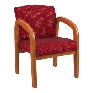 Medium Oak Finish Wood Visitor Chair in Fine Tune Ruby Red Fabric