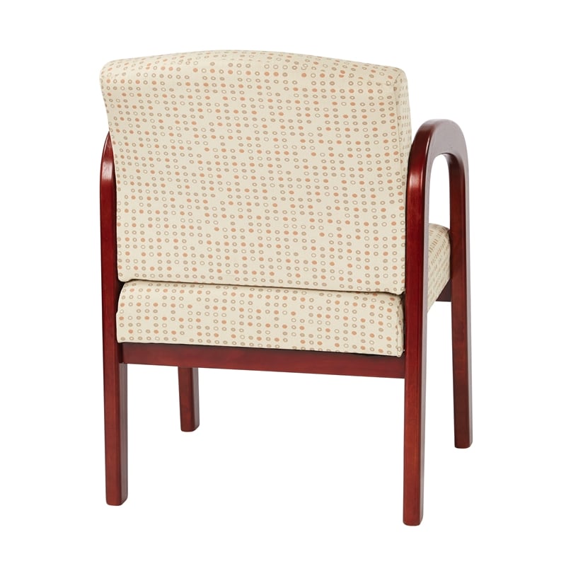 Visitor's Chair in Cream Fabric with Cherry Finish Wood and Thick Padded Seat