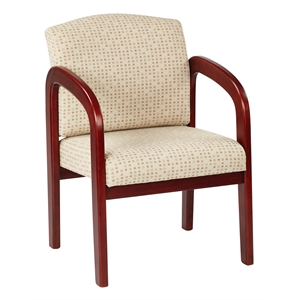 visitor's chair in cream fabric with cherry finish wood and thick padded seat