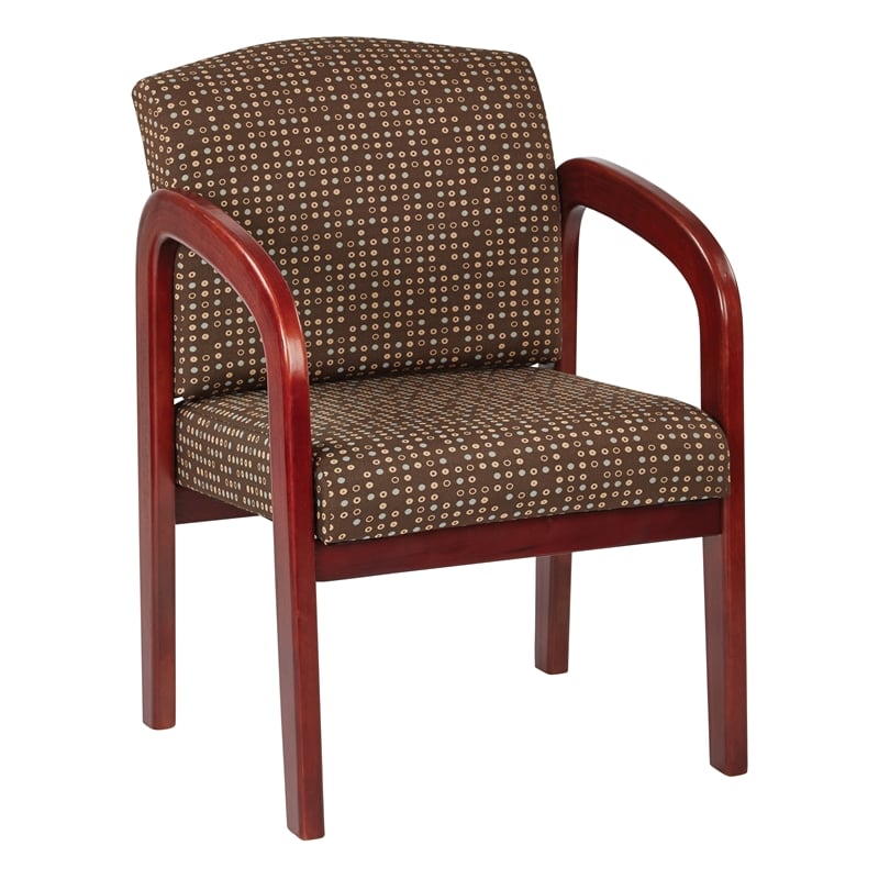 Visitor's Chair in Cocoa Fabric with Cherry Finish Wood and Thick Padded Seat