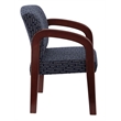 Visitor's Chair in Blue Fabric with Cherry Finish Wood and Thick Padded Seat