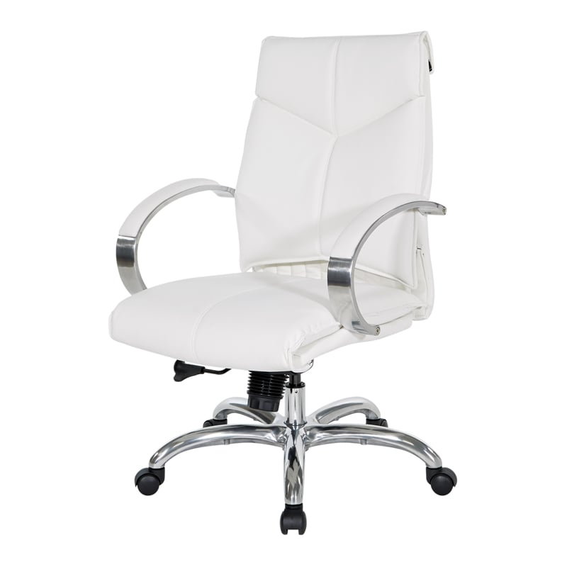 Deluxe Mid Back Executive Chair in White Dillon Snow Faux Leather