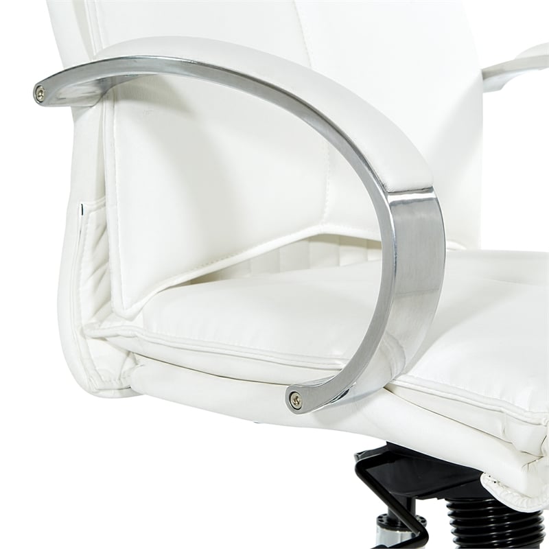 Deluxe Mid Back Executive Chair in White Dillon Snow Faux Leather