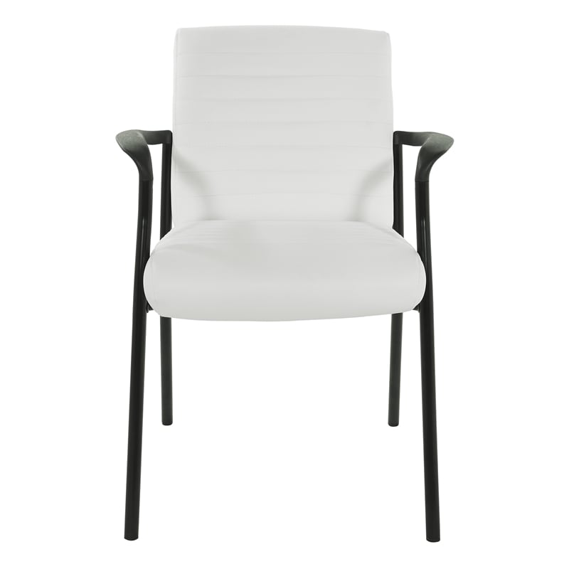 Guest Chair in White Faux Leather with Black Frame