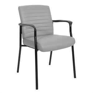 guest chair in charcoal gray faux leather with black frame