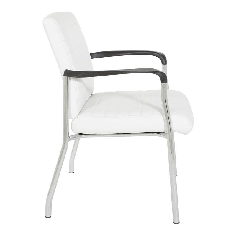 Guest Chair in White Faux Leather with Chrome Frame
