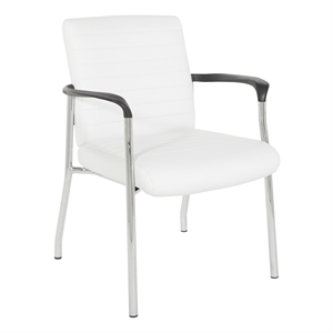 guest chair in white faux leather with chrome frame