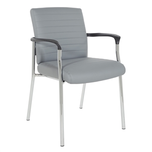 guest chair in charcoal gray faux leather with chrome frame