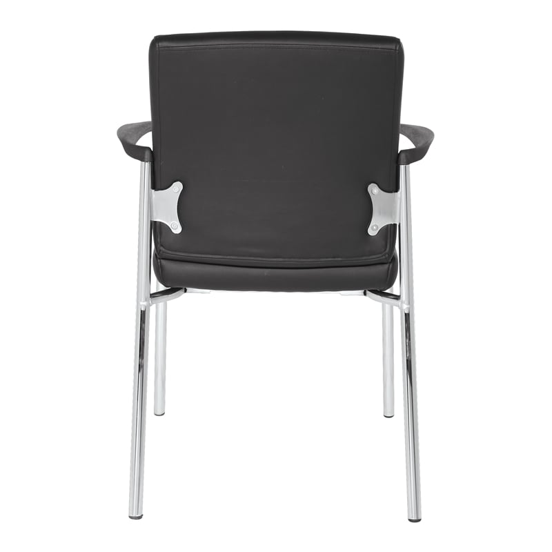 Guest Chair in Black Faux Leather with Chrome Frame