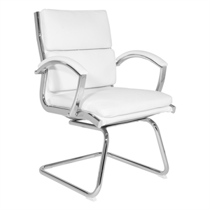 mid-back visitor's chair in white faux leather in chrome finish base
