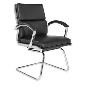 mid-back visitor's chair in black faux leather in chrome finish base