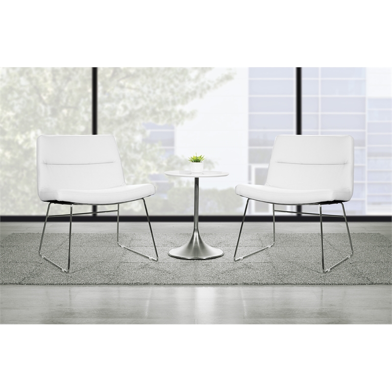 Thompson Chair in White Faux Leather with Chrome Sled Base