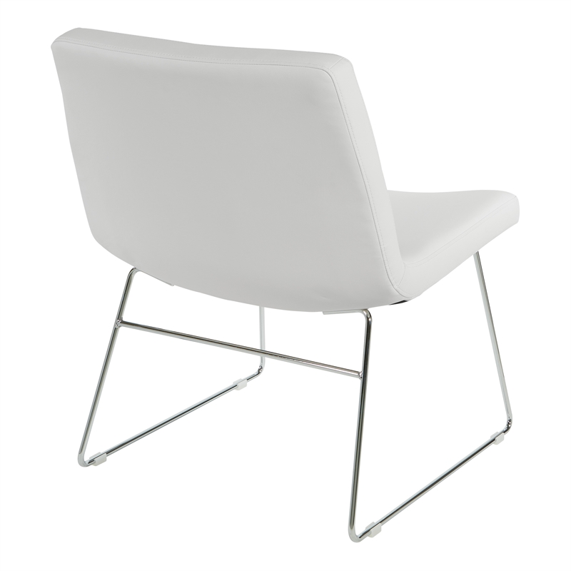 Thompson Chair in White Faux Leather with Chrome Sled Base