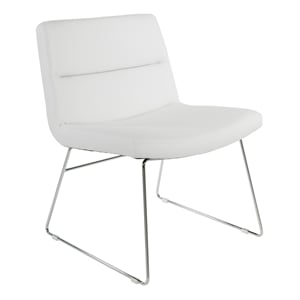 Thompson Chair in White Faux Leather with Chrome Sled Base
