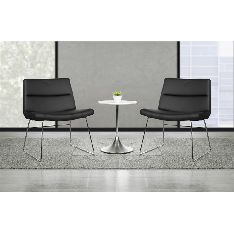 Thompson Chair in Black Faux Leather with Chrome Sled Base