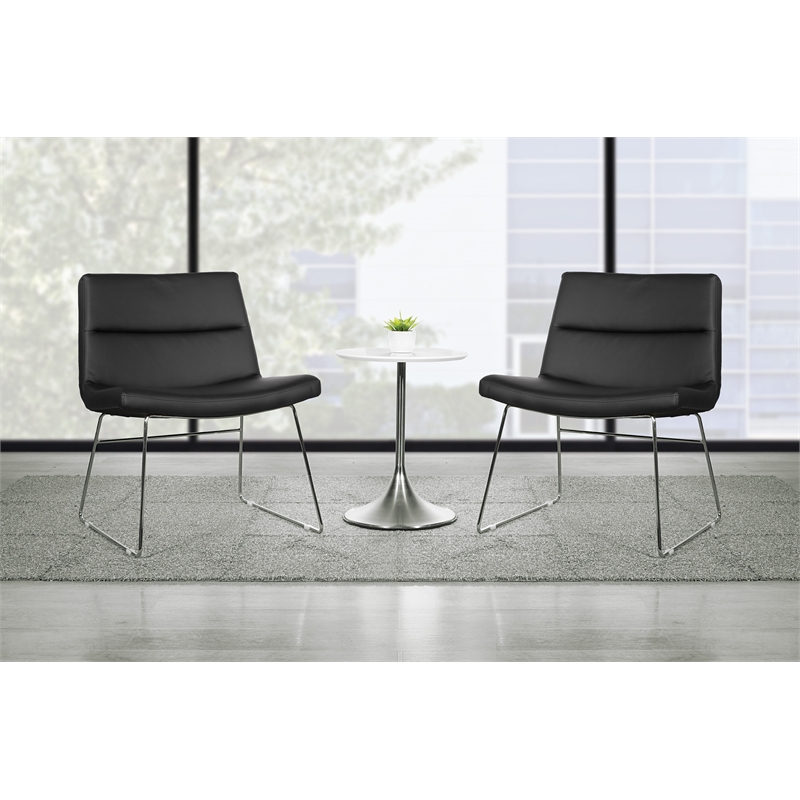 Thompson Chair in Black Faux Leather with Chrome Sled Base
