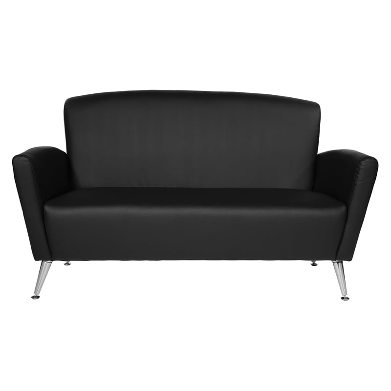 Mid Century Loveseat in Dillon Black Bonded Leather with Chrome Legs