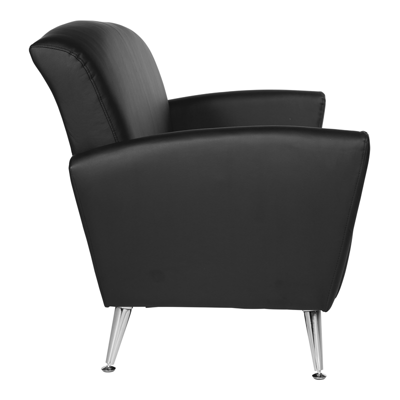 Mid Century Loveseat in Dillon Black Bonded Leather with Chrome Legs