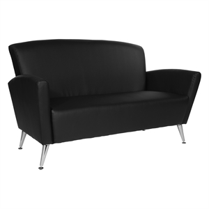 loveseat in dillon black bonded leather with chrome legs