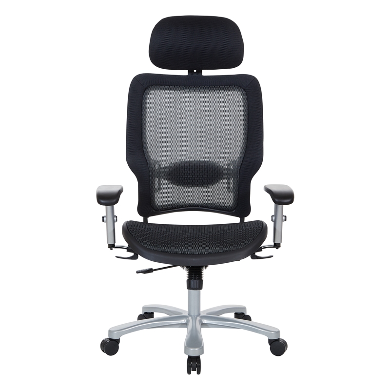 Air Grid Big & Tall Ergonomic Chair with Adjustable Headrest in Black Fabric