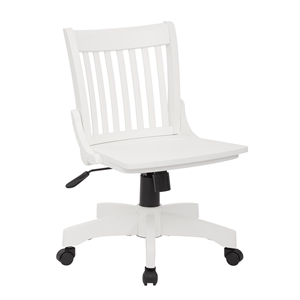 deluxe armless wood bankers office chair with wood seat in white