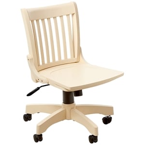Deluxe Armless Wood Bankers Office Chair with Wood Seat in White