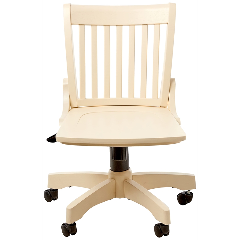 Deluxe Armless Wood Bankers Office Chair with Wood Seat in White