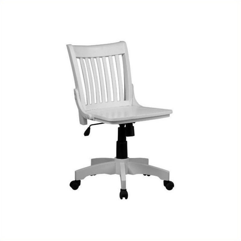 Deluxe Armless Wood Bankers Office Chair with Wood Seat in White