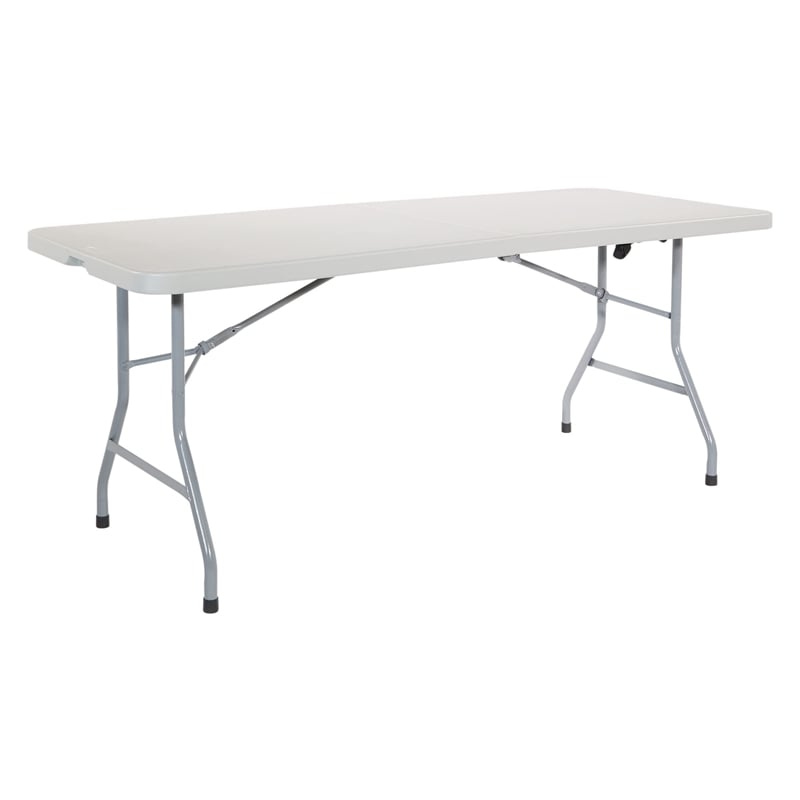 6' Resin Rectangular Multi Purpose Center Fold Table in Gray