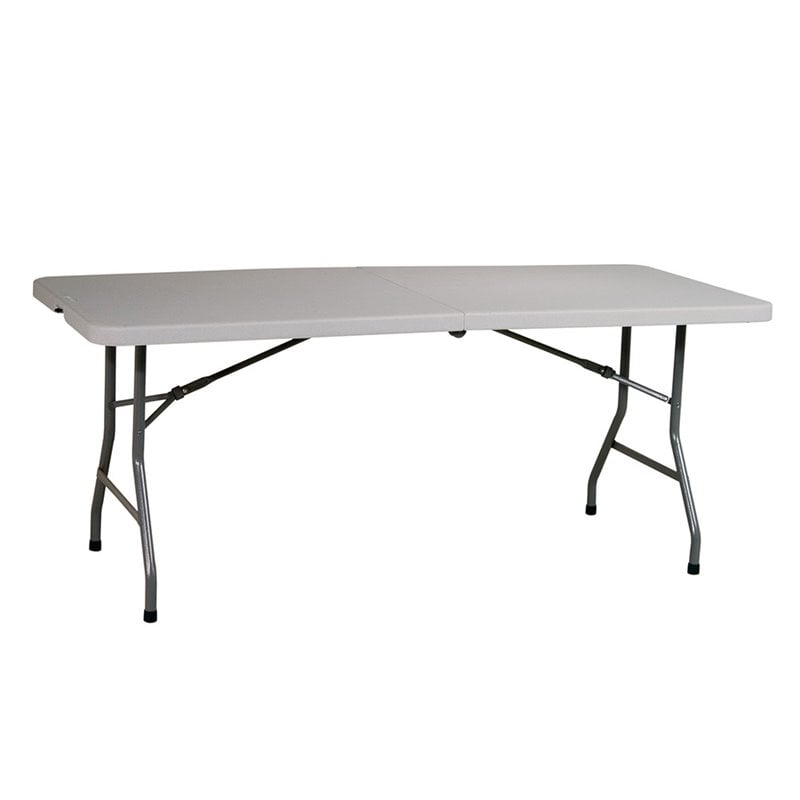 6' Resin Rectangular Multi Purpose Center Fold Table in Gray