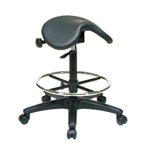 Adjustable Backless Black Vinyl  Saddle Seat Stool with Adjustable Foot Ring