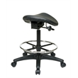 Adjustable Backless Black Vinyl  Saddle Seat Stool with Adjustable Foot Ring