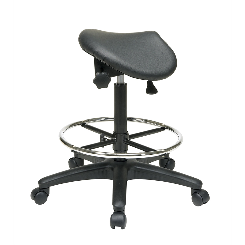 Adjustable Backless Black Vinyl  Saddle Seat Stool with Adjustable Foot Ring