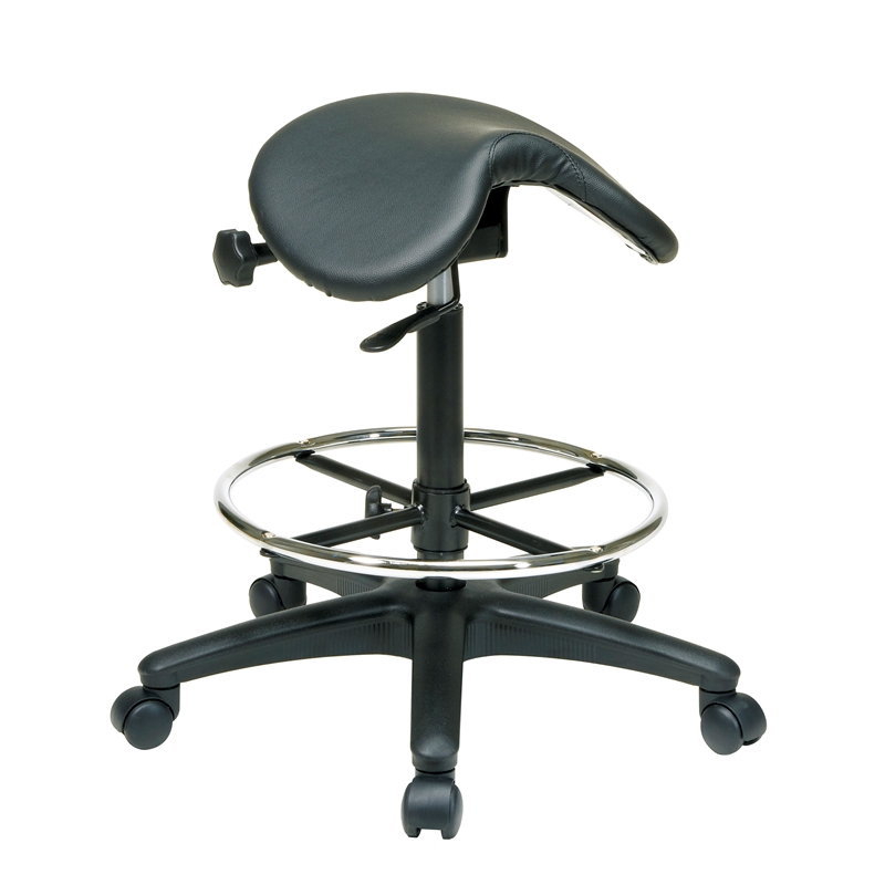 Adjustable Backless Black Vinyl  Saddle Seat Stool with Adjustable Foot Ring