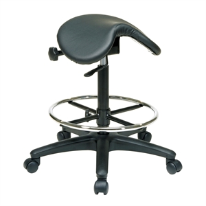 adjustable backless black vinyl  saddle seat stool with adjustable foot ring