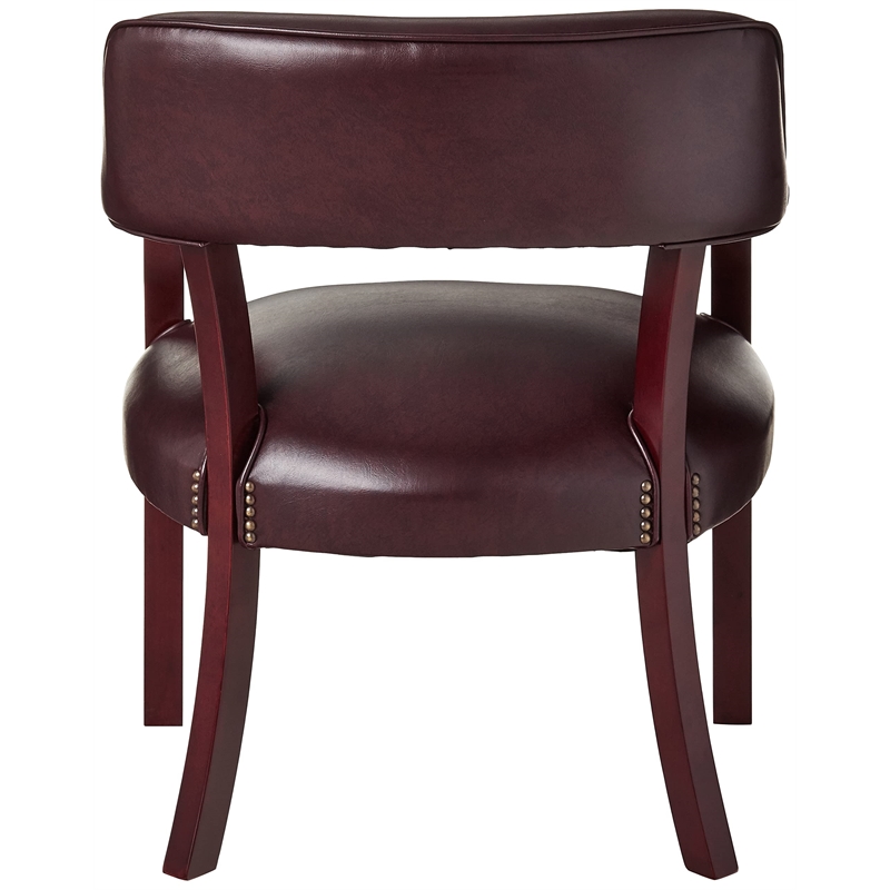 Traditional Guest Chair in Oxblood Red Vinyl and Mahogany Wood