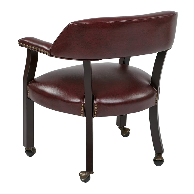 Traditional Visitor Chair in Jamestown Oxblood Red Vinyl and Mahogany Finish