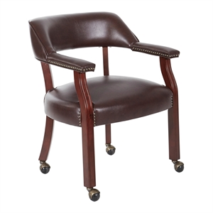 traditional visitor chair in jamestown oxblood red vinyl and mahogany finish