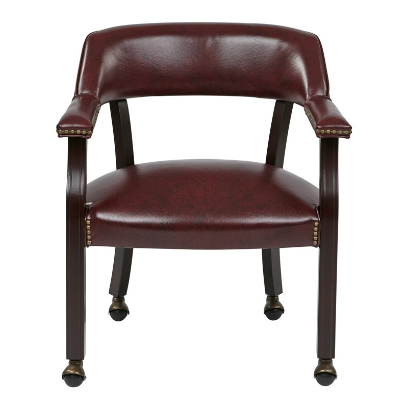 Traditional Visitor Chair in Jamestown Oxblood Red Vinyl and Mahogany Finish