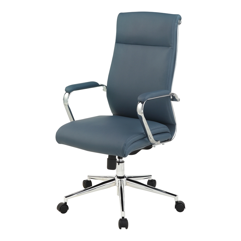 High Back Manager's Chair with Dillon Blue Fabric and Chrome Base