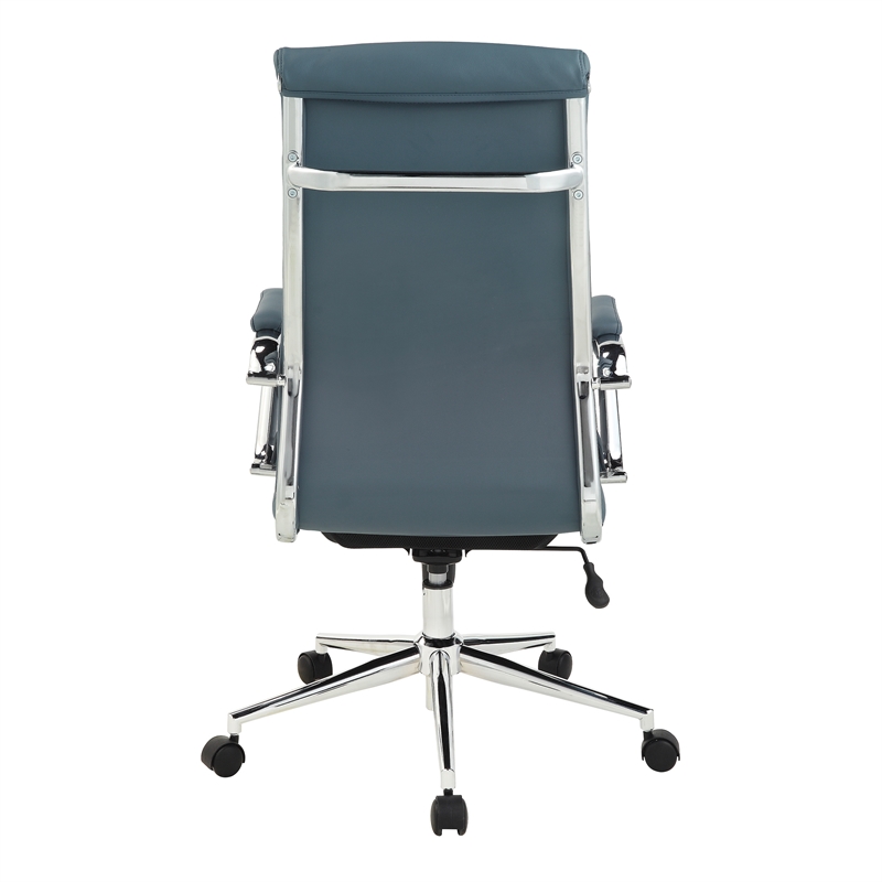 High Back Manager's Chair with Dillon Blue Fabric and Chrome Base