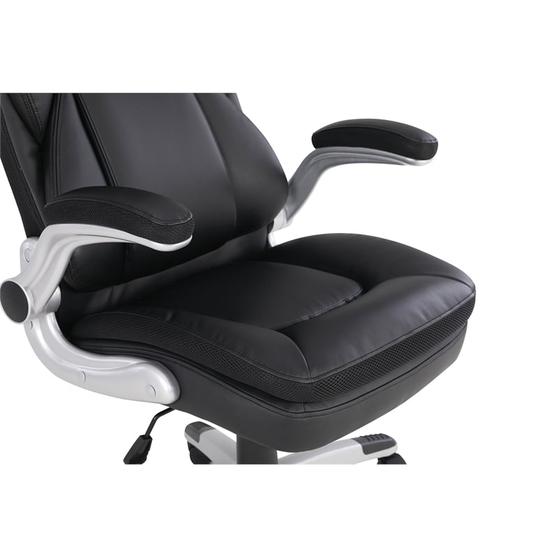 Executive Black Bonded Leather Chair with Silver Coated Nylon Base