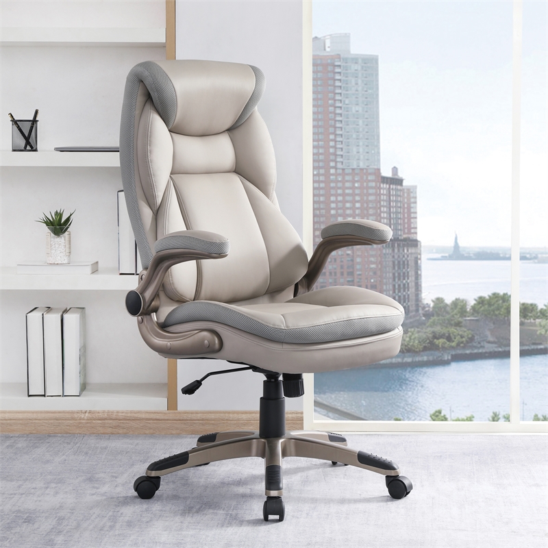 Executive Taupe Gray Bonded Leather Chair with Cocoa Coated Nylon Base