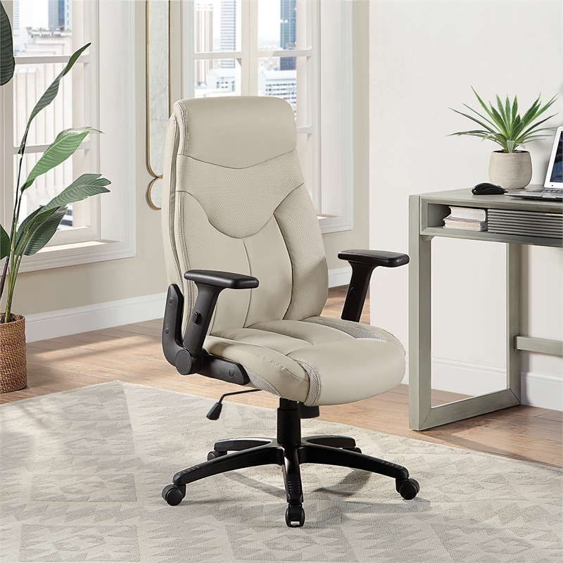 Executive High Back Taupe Gray Bonded Leather Office Chair