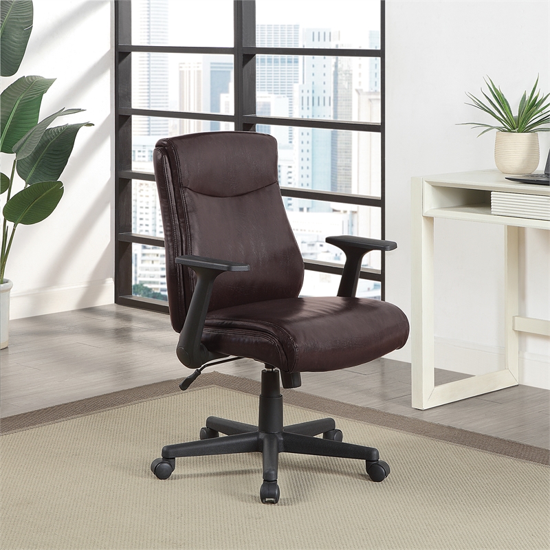 Mid-Back Managers Office Chair with Flip Up Arms in Chocolate Faux Leather