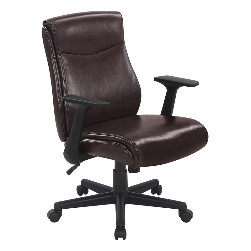 Mid-Back Managers Office Chair with Flip Up Arms in Chocolate Faux Leather