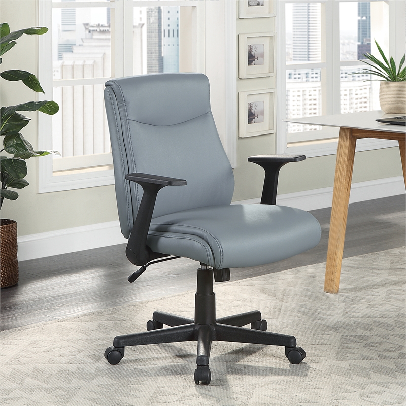 Mid-Back Managers Office Chair with Flip Up Arms in Charcoal Gray Faux Leather