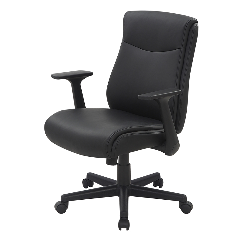 Mid-Back Managers Office Chair with Flip Up Arms in Black Faux Leather
