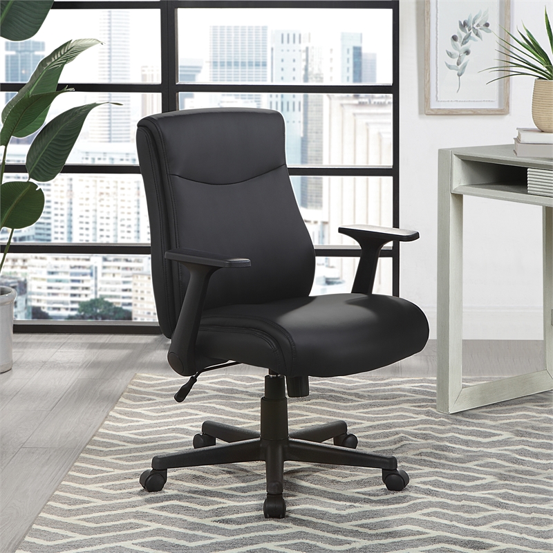 Mid-Back Managers Office Chair with Flip Up Arms in Black Faux Leather