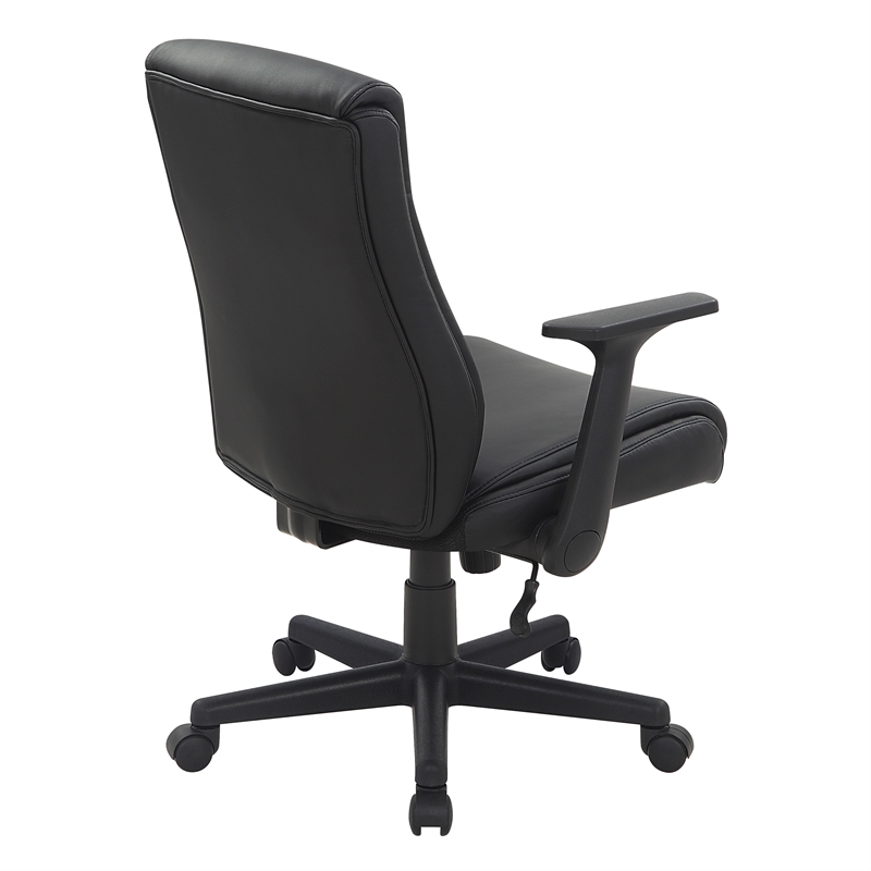 Mid-Back Managers Office Chair with Flip Up Arms in Black Faux Leather